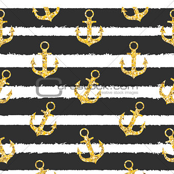 Abstract Design Summer SEamless Pattern  Bakground with Anchor and Sea Wave. Vector Illustration