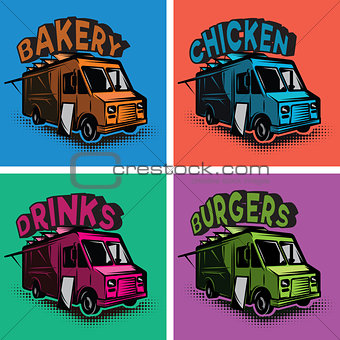 set of vector multicolored templates for fast food cars