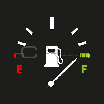 Fuel gauge. Full tank indication. Vector illustration isolated on gray background
