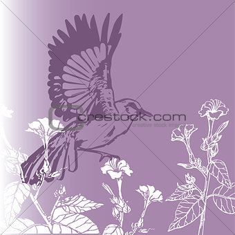 background vintage bird with  flowers