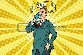 Businessman talking on the phone about finances
