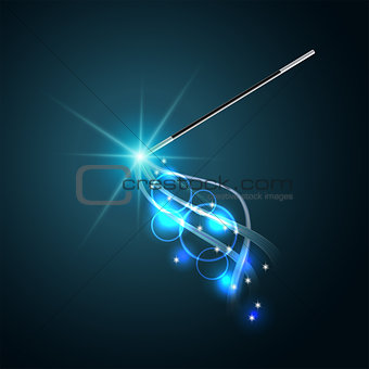 Magic wand with magical blue sparkle trail