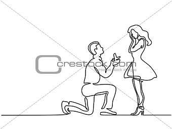 Man kneeling offering engagement ring to woman