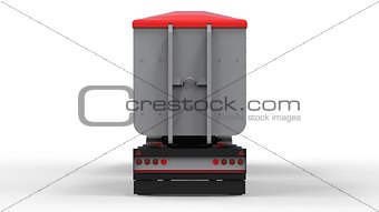 Large red truck with separate trailer, for transportation of agricultural and building bulk materials and products. 3d rendering.