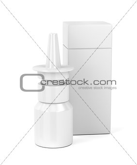 White nasal spray bottle and plastic box