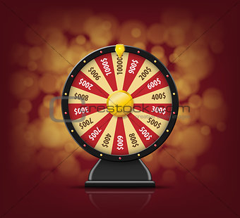 Black Fortune wheel with on bokeh background for online casino, poker, roulette, slot machines, card games. realistic 3d fortune wheel object isolated