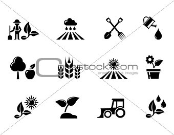 agriculture and horticulture or gardening concept icons set