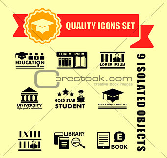 education concept icon set with red tape