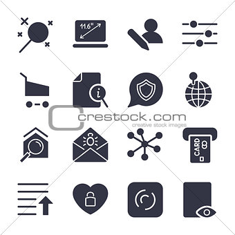 Different icons for apps, sites, programs. Internet icons set.