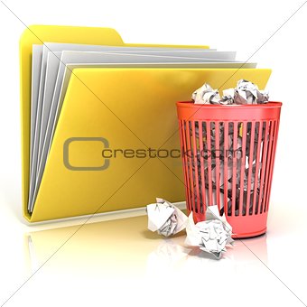 Full red recycle bin folder icon, 3D
