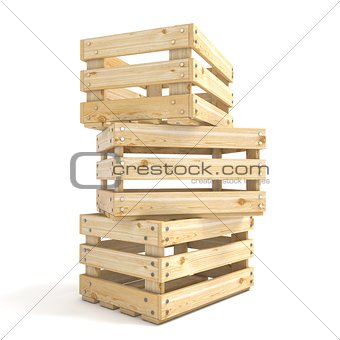 Three empty wooden crate Side view 3D