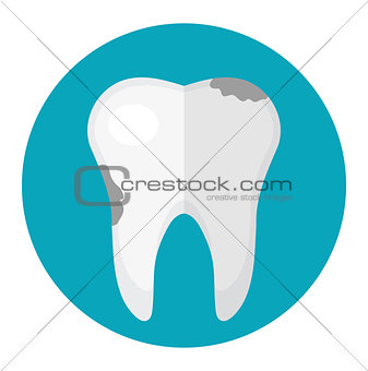 Dirty tooth, caries. Icon flat style. Dentistry, dentist concept. Isolated on white background. Vector illustration.
