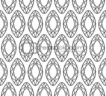 Diamond seamless pattern, line, sketch, doodle style. Modern trendy endless background with jewelry. Gems repetitive texture. Gemstone wallpaper, backdrop, paper. Vector illustration.