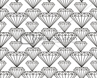Diamond seamless pattern, line, sketch, doodle style. Modern trendy endless background with jewelry. Gems repetitive texture. Gemstone wallpaper, backdrop, paper. Vector illustration.