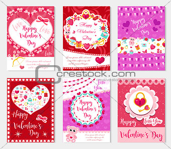 Happy Valentine s Day set poster, invitation, greeting card, background. St. Valentine s Day collection template for your design with space for text, hearts, romantic symbols. Vector illustration.