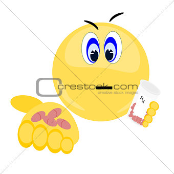 Emoji holding prescription bottle and pills