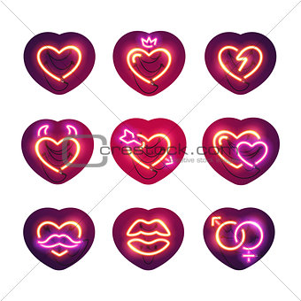 Glowing Neon Valentine Hearts Sticker Pack