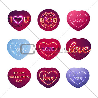 Glowing Neon Valentine Signs Sticker Pack