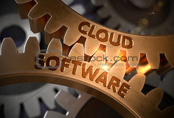 Cloud Software on the Golden Gears. 3D Illustration.