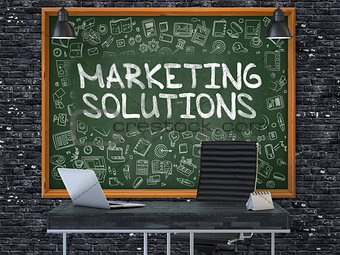 Marketing Solutions on Chalkboard with Doodle Icons. 3d.