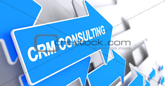 CRM Consulting - Text on the Blue Pointer. 3D.