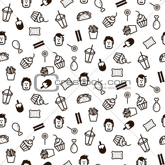 Fast food icon style seamless vector pattern.