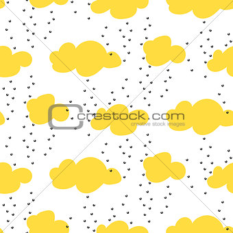 Light yellow snowy clouds seamless vector pattern.