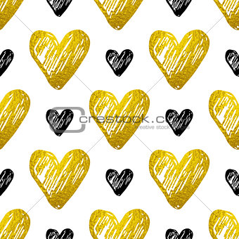 Pattern with golden and black hearts