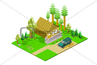 Isometric Cabin in Woods