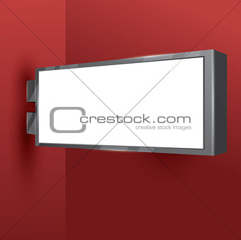 Blank Store White Signboard on Red Background.