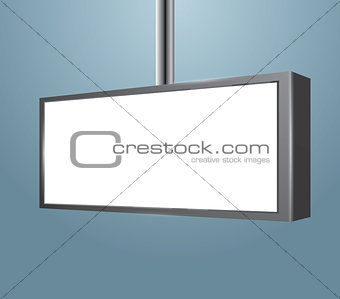 Blank Store White Signboard on Blue Background.