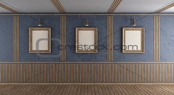 Empty purple room with blank frame
