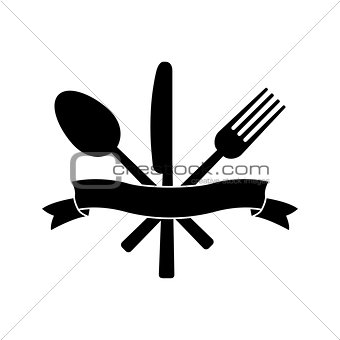 Knife, fork, spoon and ribbon