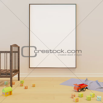 Mock up poster in the children's room. 3D rendering