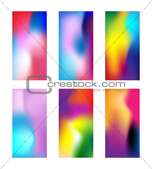 Set of modern colored wallpapers. Elegant Blurred phone background with gradient mesh. Deep Multicolor wallpaper for smartphone. Vector illustration