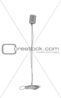 Cinema concert microphone. Retro silver standing microphone isolated on white. vector illustration