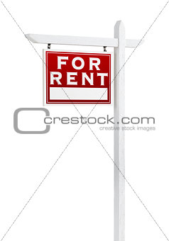Left Facing For Rent Real Estate Sign Isolated on a White Backgr