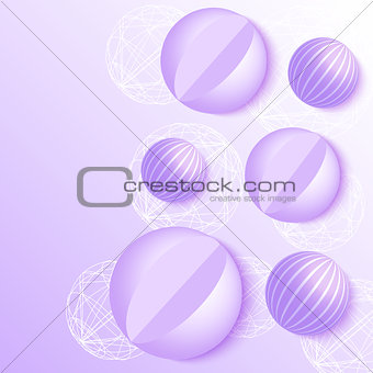 3d balls on violet background.