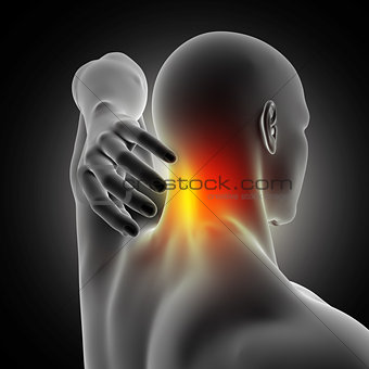 3D male medical figure with neck highlighted in pain