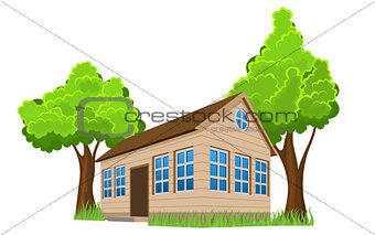 Wooden house with trees