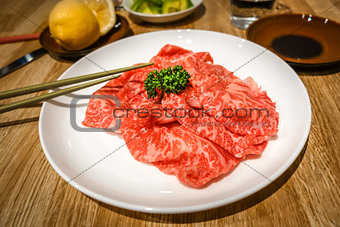 Kobe wagyu beef slices