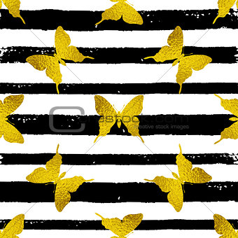 Golden butterflies on a striped background