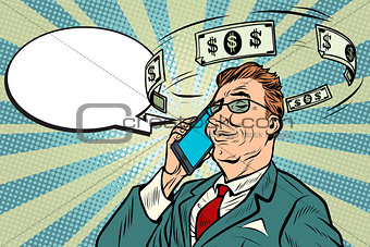 Businessman talking on the phone about money