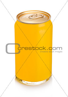 Glass with orange soda drink aluminium tin top