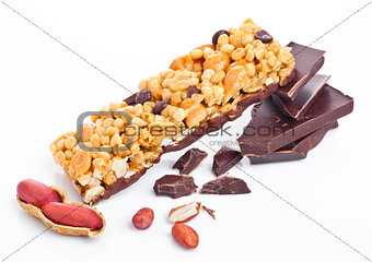 Chocolate protein cereal energy bar with peanuts