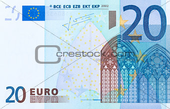 Close-up of part 20 euro banknote.