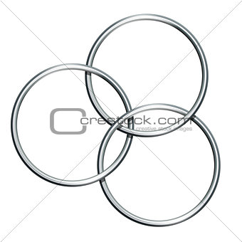Three linking metal rings for showing magic trick.