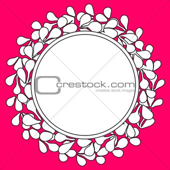 Black and white laurel wreath vector frame on pink background
