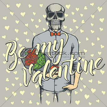 Vector skull with flowers celebrating Valentines Day