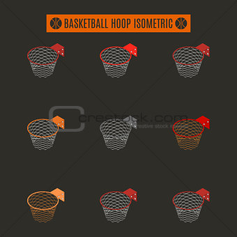 Set of basketball rings with basket in isometric, vector illustration.